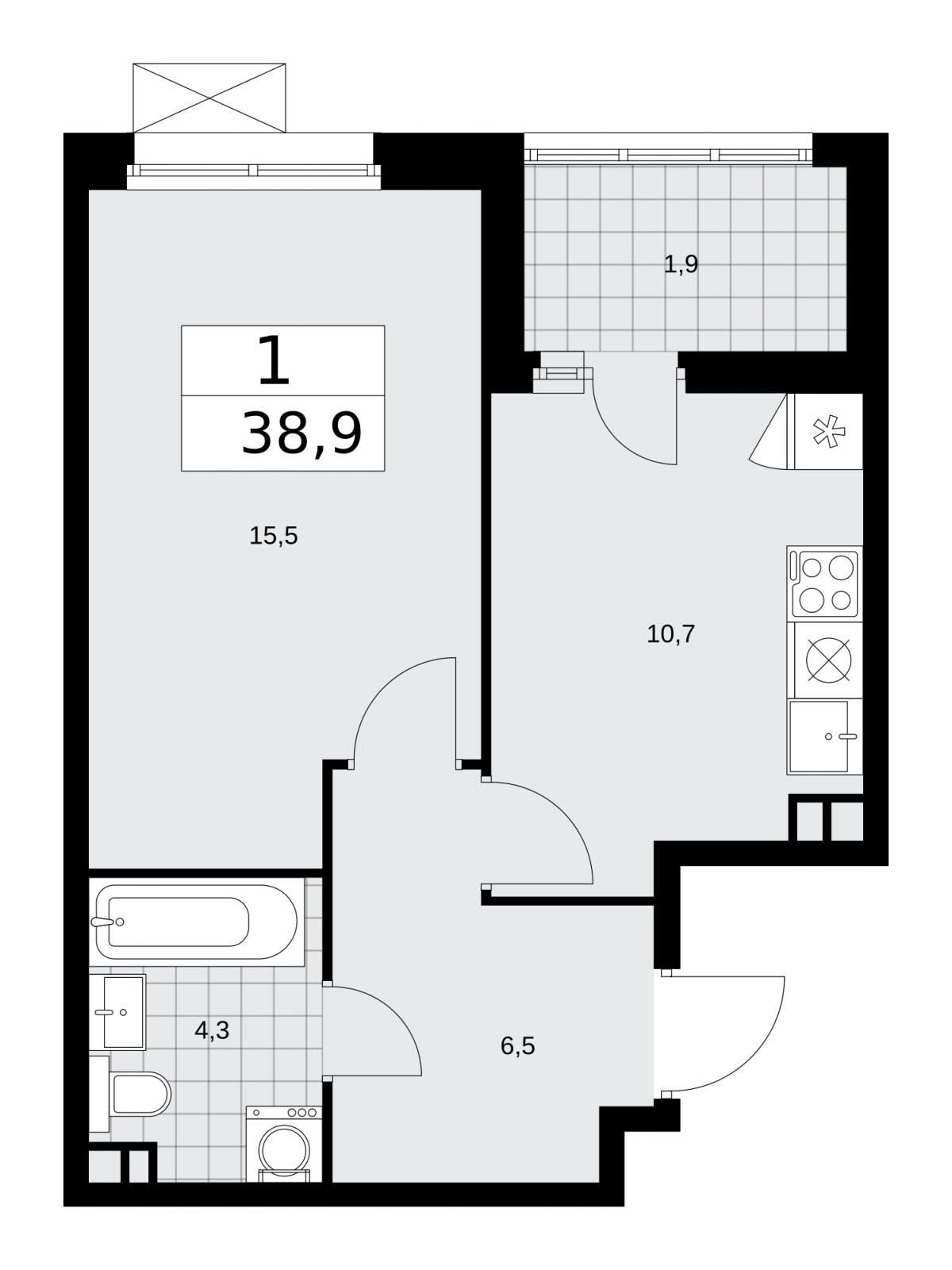 1-комнатная квартира с частичной отделкой, 38.9 м2, 3 этаж, сдача 2 квартал 2026 г., ЖК Скандинавия, корпус 25.2 - объявление 2283463 - фото №1