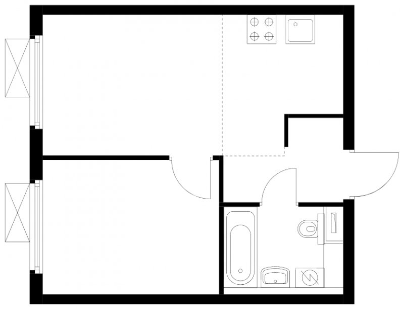 2-комнатная квартира (евро) с полной отделкой, 34.3 м2, 6 этаж, сдача 4 квартал 2024 г., ЖК Бунинские луга, корпус 3.4.1 - объявление 1940505 - фото №1