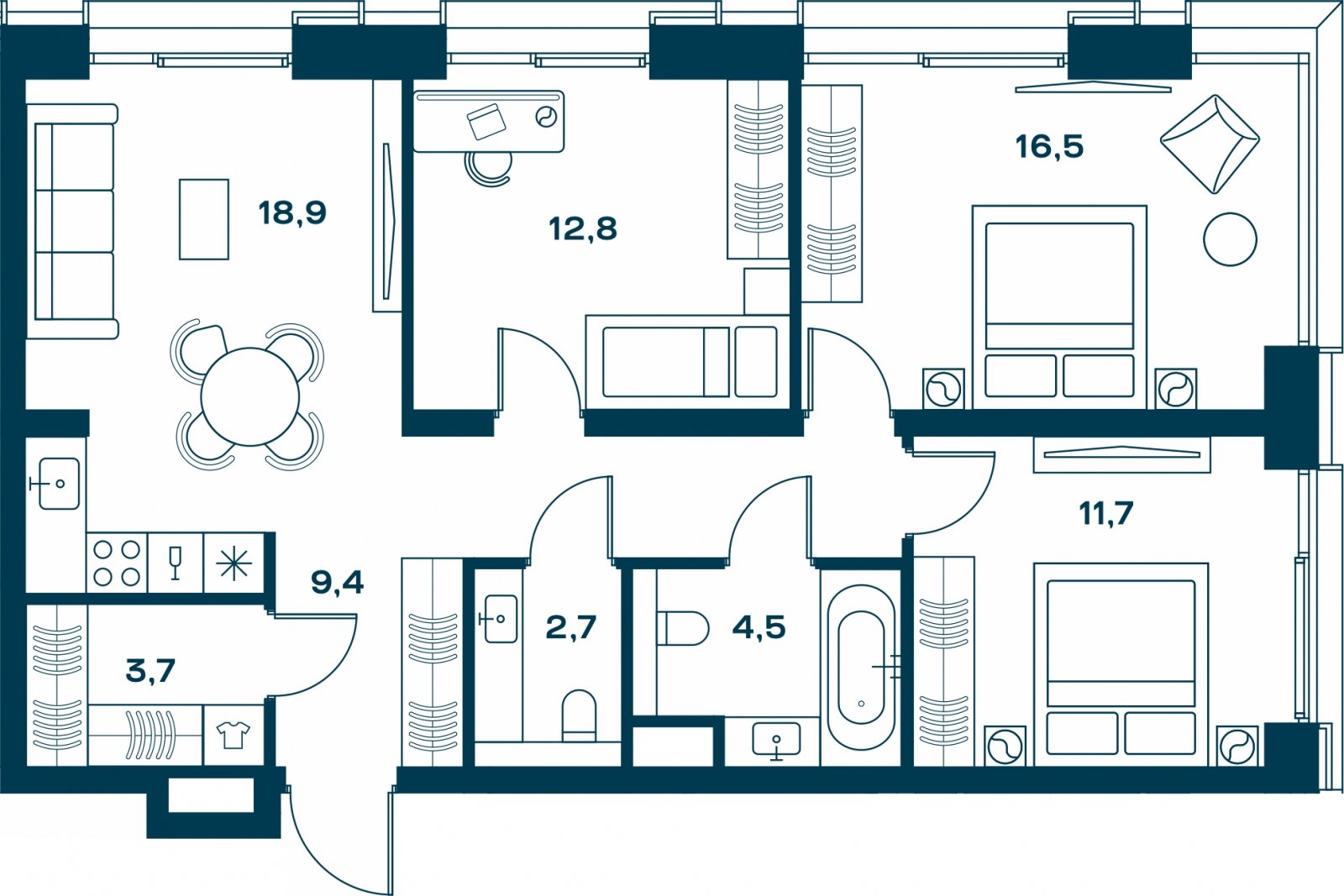 3-комнатная квартира с частичной отделкой, 80.2 м2, 23 этаж, сдача 4 квартал 2026 г., ЖК SOUL, корпус 3 - объявление 2329845 - фото №1