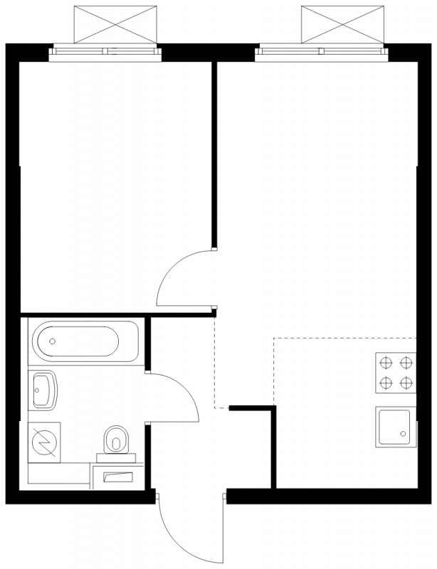 2-комнатная квартира (евро) с полной отделкой, 34.2 м2, 15 этаж, сдача 1 квартал 2025 г., ЖК Бунинские луга, корпус 3.8.1 - объявление 2101188 - фото №1