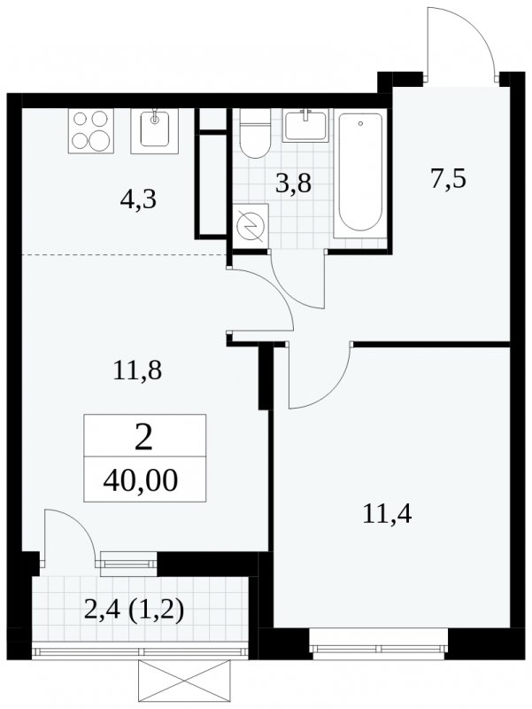 2-комнатная квартира (евро) без отделки, 40 м2, 12 этаж, сдача 1 квартал 2025 г., ЖК Прокшино, корпус 5.1.3 - объявление 1810920 - фото №1