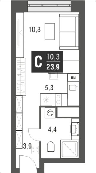 Студия с полной отделкой, 23.9 м2, 11 этаж, сдача 2 квартал 2024 г., ЖК AFI Tower, корпус 1 - объявление 2158090 - фото №1
