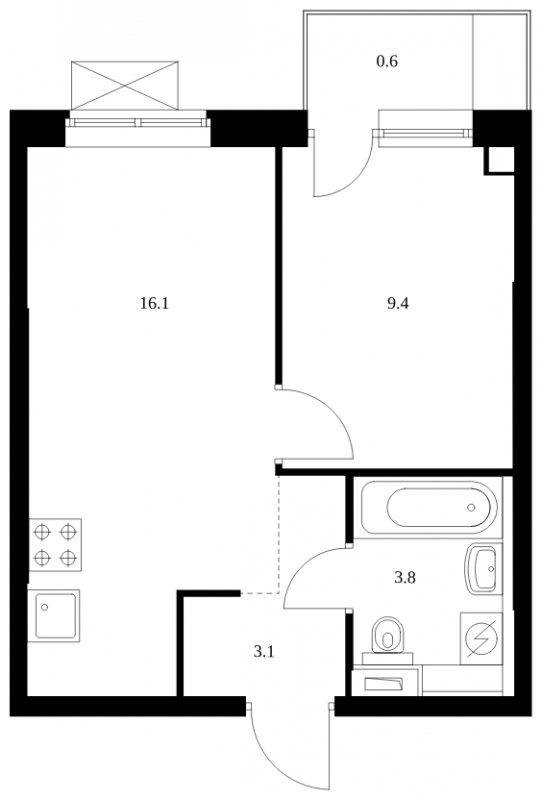 1-комнатная квартира с полной отделкой, 33 м2, 14 этаж, сдача 2 квартал 2025 г., ЖК Саларьево Парк, корпус 56.1 - объявление 2022207 - фото №1