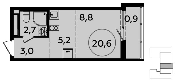 Студия с полной отделкой, 20.6 м2, 10 этаж, сдача 2 квартал 2024 г., ЖК Испанские кварталы, корпус 8.1 - объявление 1633482 - фото №1