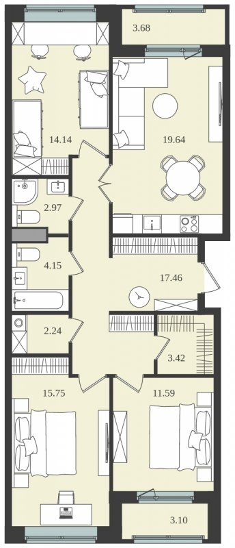 3-комнатная квартира без отделки, 94.75 м2, 1 этаж, сдача 1 квартал 2024 г., ЖК Мишино-2, корпус 8 - объявление 1812197 - фото №1