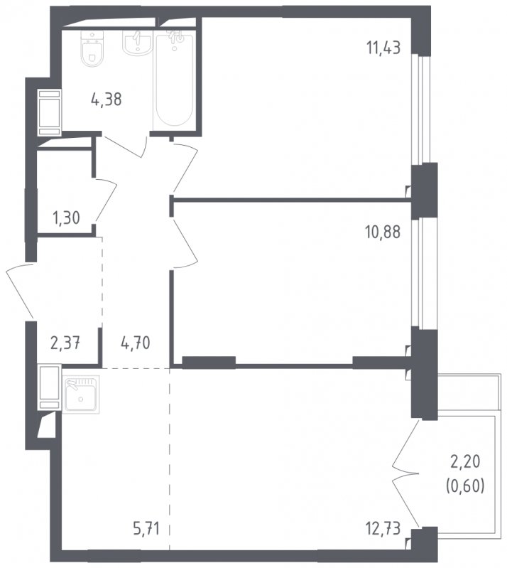 3-комнатная квартира с полной отделкой, 54.16 м2, 12 этаж, сдача 3 квартал 2024 г., ЖК Томилино Парк, корпус 5.2 - объявление 1823203 - фото №1