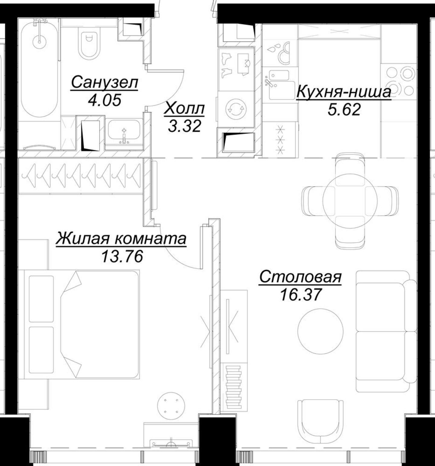 1-комнатная квартира с частичной отделкой, 43.08 м2, 12 этаж, сдача 4 квартал 2024 г., ЖК MOD, корпус Dreiser - объявление 2191451 - фото №1