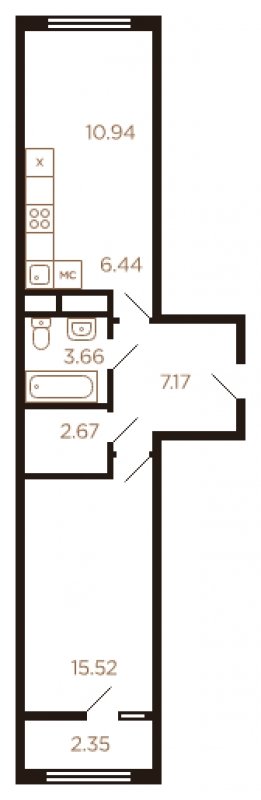 2-комнатная квартира с полной отделкой, 48 м2, 7 этаж, дом сдан, ЖК Миниполис Рафинад, корпус 11 - объявление 1464003 - фото №1