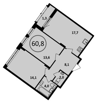 2-комнатная квартира без отделки, 60.8 м2, 12 этаж, дом сдан, ЖК Испанские кварталы, корпус 5.4 - объявление 1409583 - фото №1