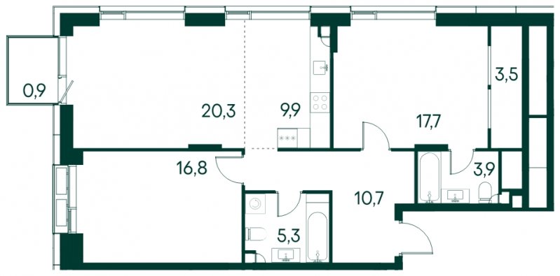 2-комнатная квартира без отделки, 89 м2, 3 этаж, сдача 2 квартал 2025 г., ЖК Клубный город на реке Primavera, корпус 1 квартала "Vivaldi" - объявление 1784633 - фото №1