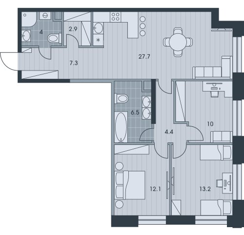 4-комнатная квартира с частичной отделкой, 88.7 м2, 24 этаж, дом сдан, ЖК EVER, корпус 3 - объявление 2376355 - фото №1