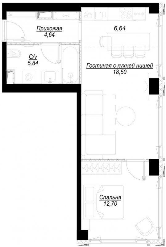 1-комнатная квартира с частичной отделкой, 48.3 м2, 2 этаж, сдача 1 квартал 2023 г., ЖК Hide, корпус WestDale - объявление 1707045 - фото №1