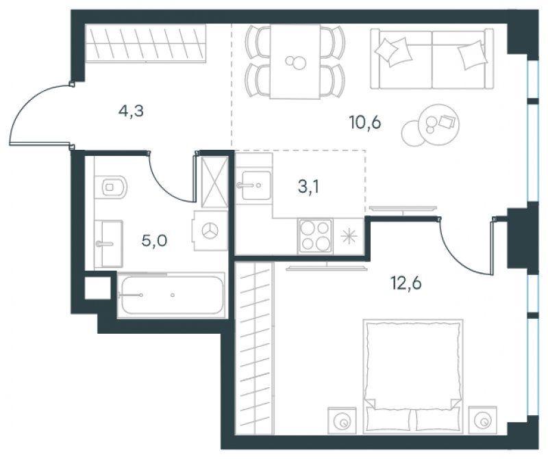 2-комнатная квартира с частичной отделкой, 35.6 м2, 30 этаж, сдача 4 квартал 2024 г., ЖК Level Мичуринский, корпус 5 - объявление 1767065 - фото №1