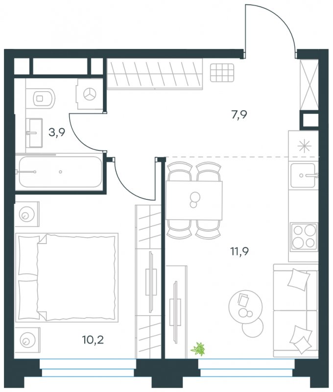 1-комнатная квартира без отделки, 33.9 м2, 25 этаж, сдача 4 квартал 2023 г., ЖК Level Нагатинская, корпус С - объявление 1817701 - фото №1
