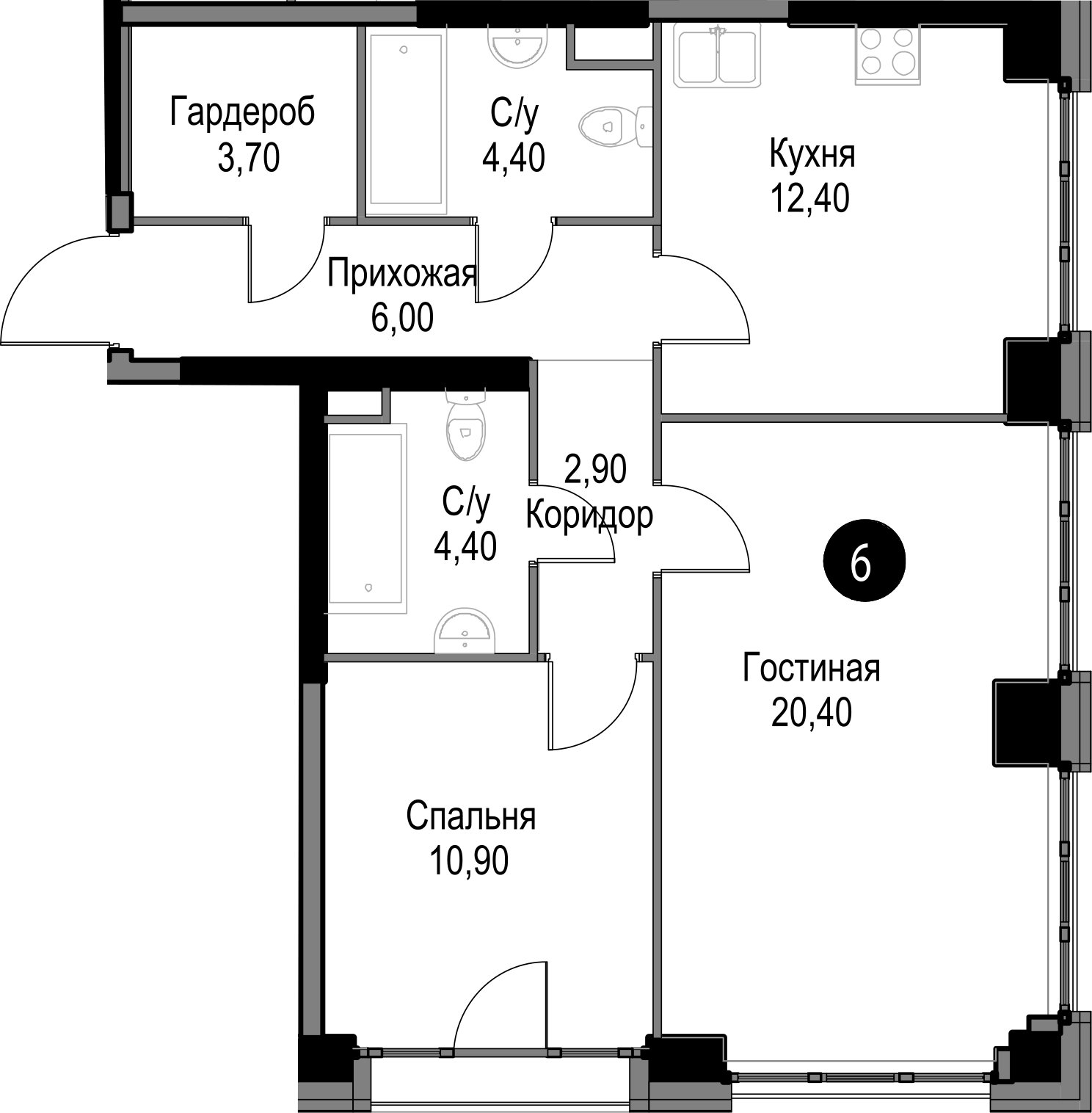 2-комнатная квартира без отделки, 65.1 м2, 2 этаж, дом сдан, ЖК AFI Park Воронцовский, корпус 5 - объявление 2289327 - фото №1