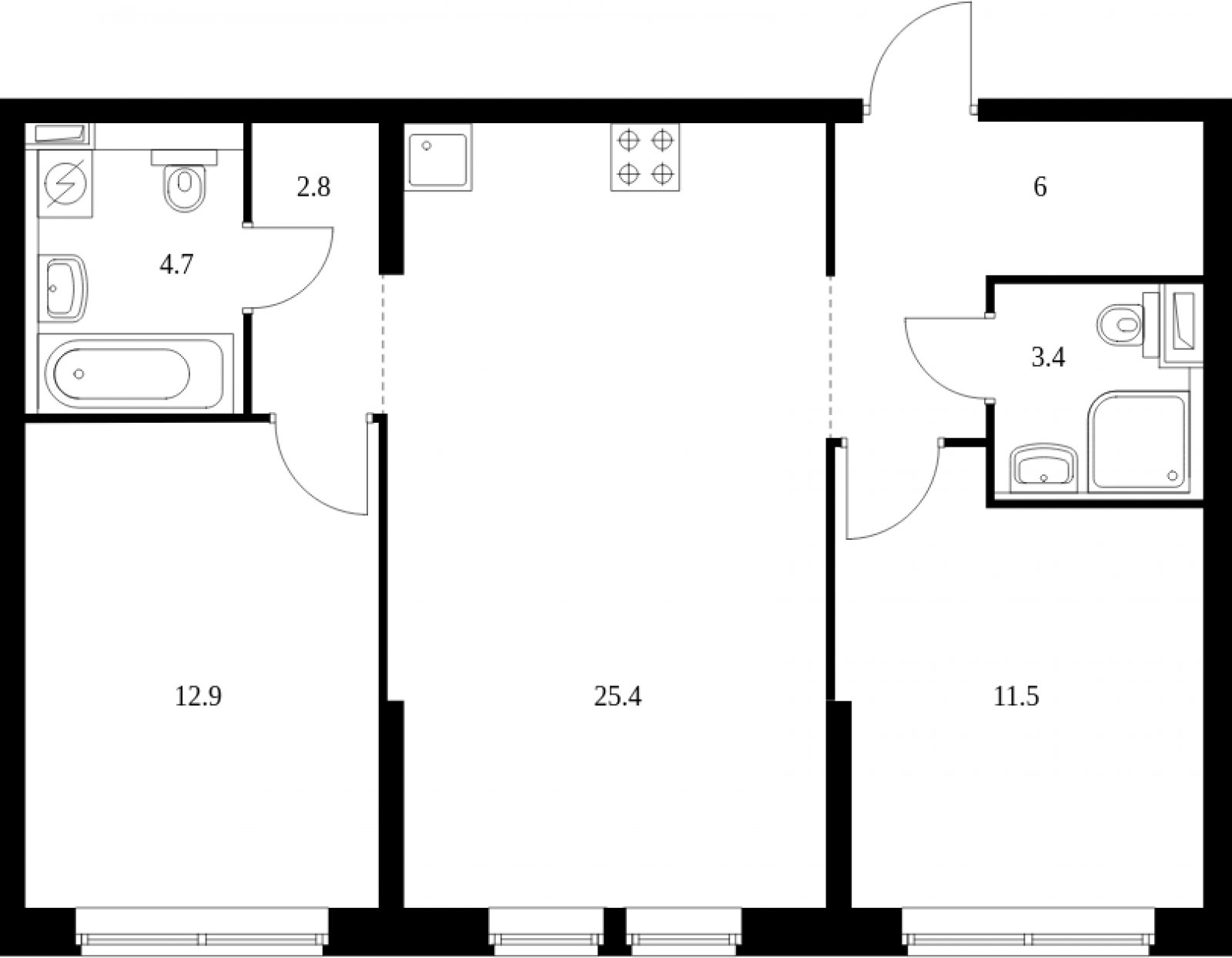 2-комнатная квартира с полной отделкой, 66.7 м2, 19 этаж, сдача 4 квартал 2023 г., ЖК Кронштадтский 9, корпус 1.6 - объявление 2056637 - фото №1