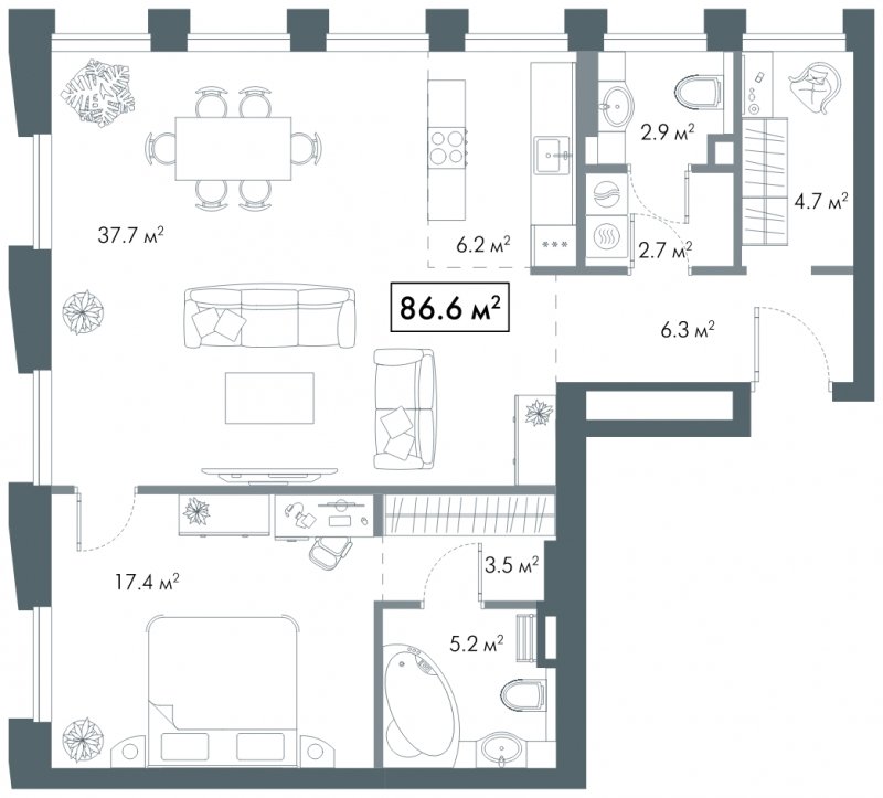 2-комнатная квартира 86.6 м2, 4 этаж, дом сдан, ЖК Клубный дом White Khamovniki, корпус A - объявление 1967188 - фото №1