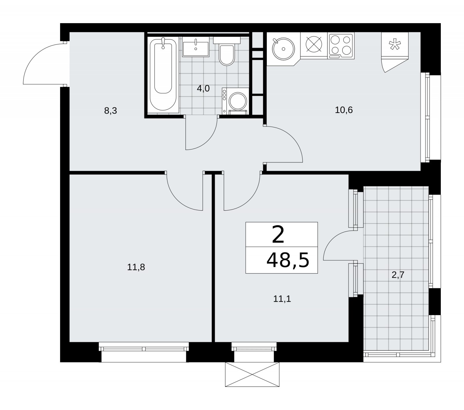 2-комнатная квартира с частичной отделкой, 48.5 м2, 8 этаж, сдача 2 квартал 2026 г., ЖК Скандинавия, корпус 25.2 - объявление 2283517 - фото №1