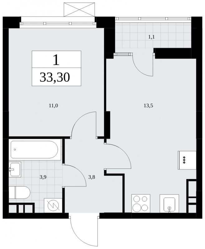 1-комнатная квартира с частичной отделкой, 33.3 м2, 5 этаж, сдача 3 квартал 2025 г., ЖК Дзен-кварталы, корпус 2.2 - объявление 1932469 - фото №1