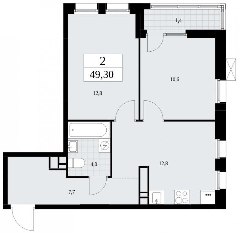 2-комнатная квартира без отделки, 49.3 м2, 15 этаж, сдача 2 квартал 2025 г., ЖК Дзен-кварталы, корпус 2.3 - объявление 1932647 - фото №1