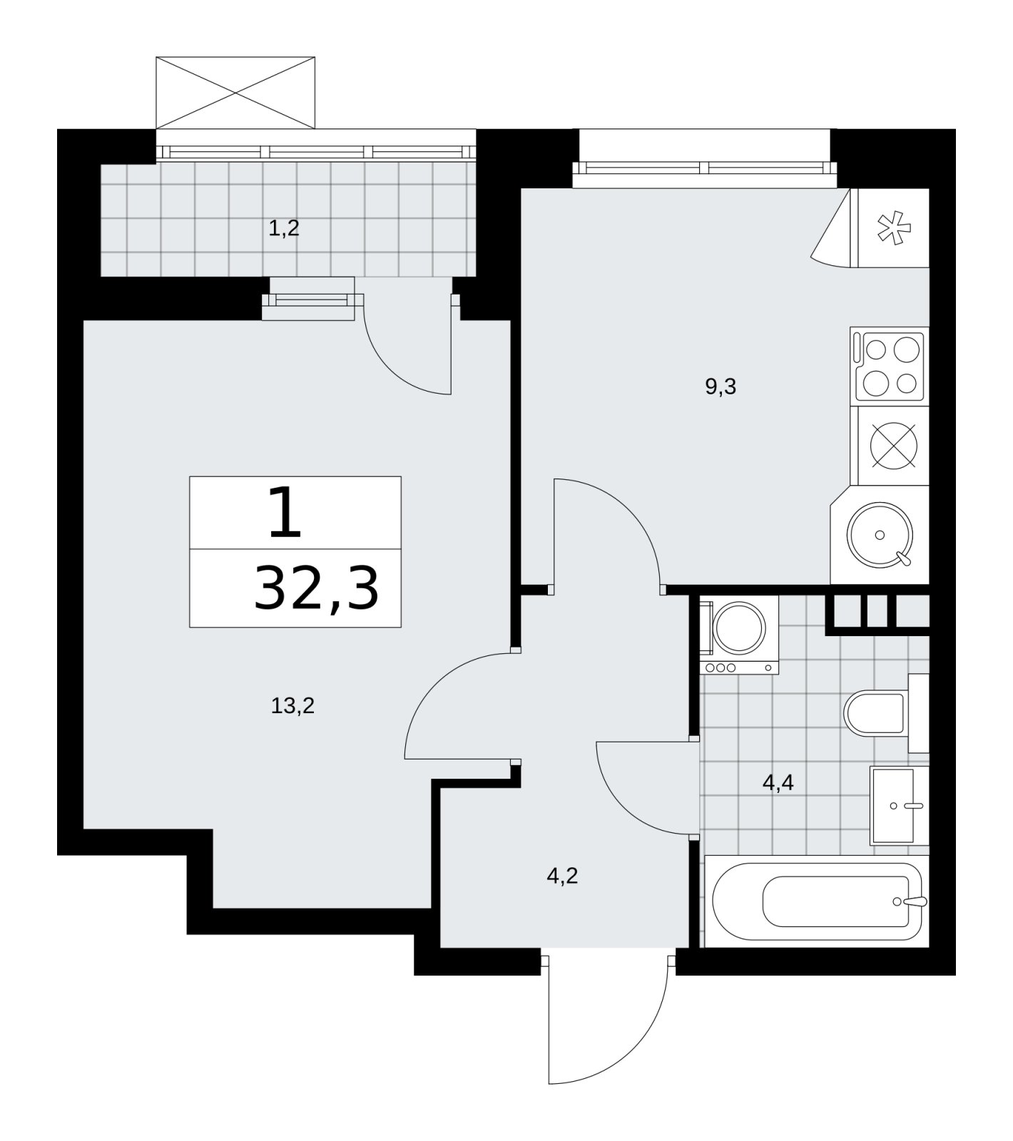 1-комнатная квартира без отделки, 32.3 м2, 3 этаж, сдача 2 квартал 2026 г., ЖК Скандинавия, корпус 25.4 - объявление 2284140 - фото №1