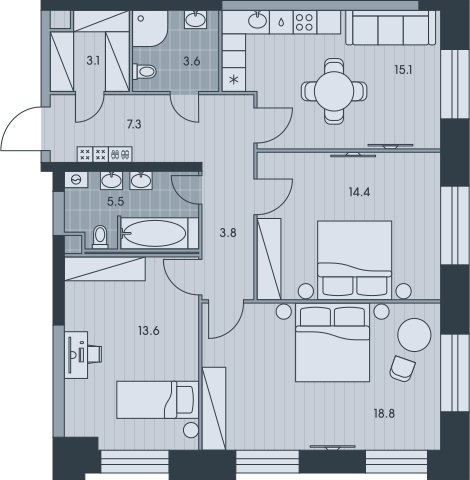 3-комнатная квартира без отделки, 85.2 м2, 28 этаж, сдача 3 квартал 2025 г., ЖК EVER, корпус 4 - объявление 2331762 - фото №1