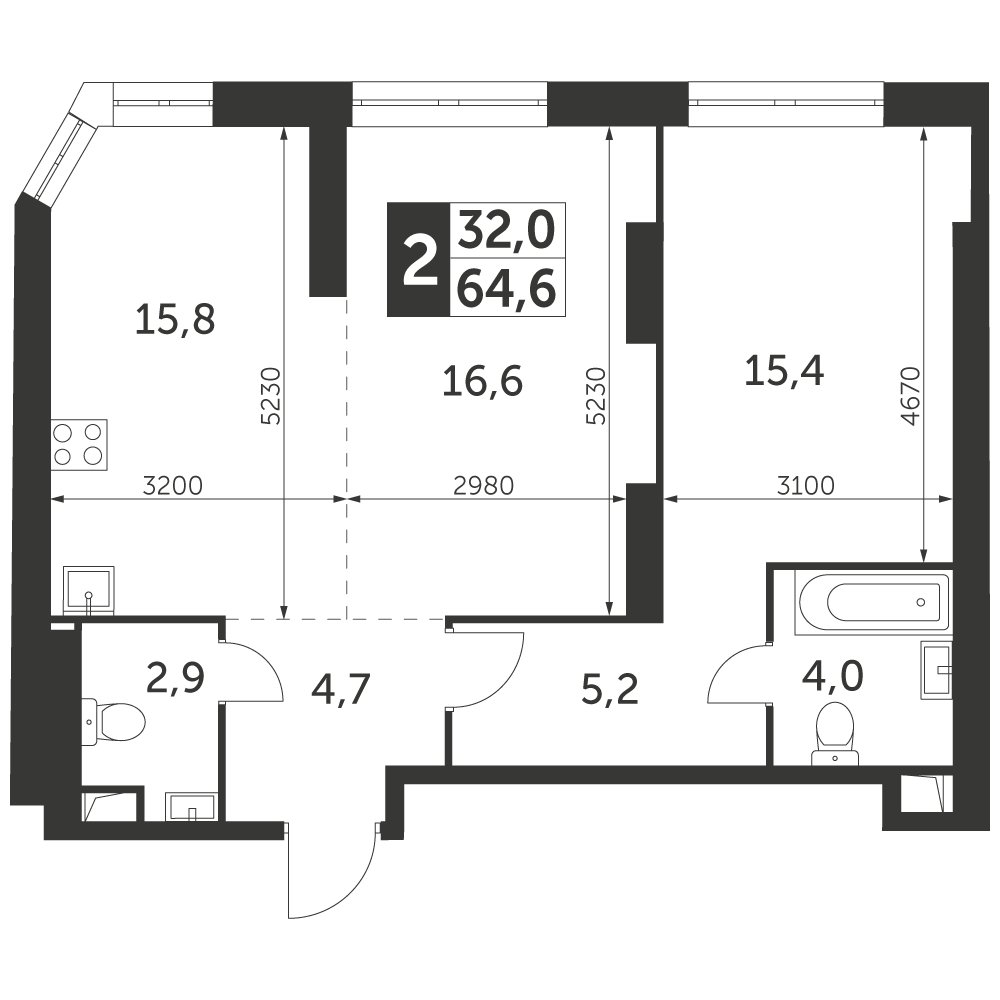 2-комнатная квартира с частичной отделкой, 64.6 м2, 30 этаж, дом сдан, ЖК Архитектор, корпус 3 - объявление 2378081 - фото №1