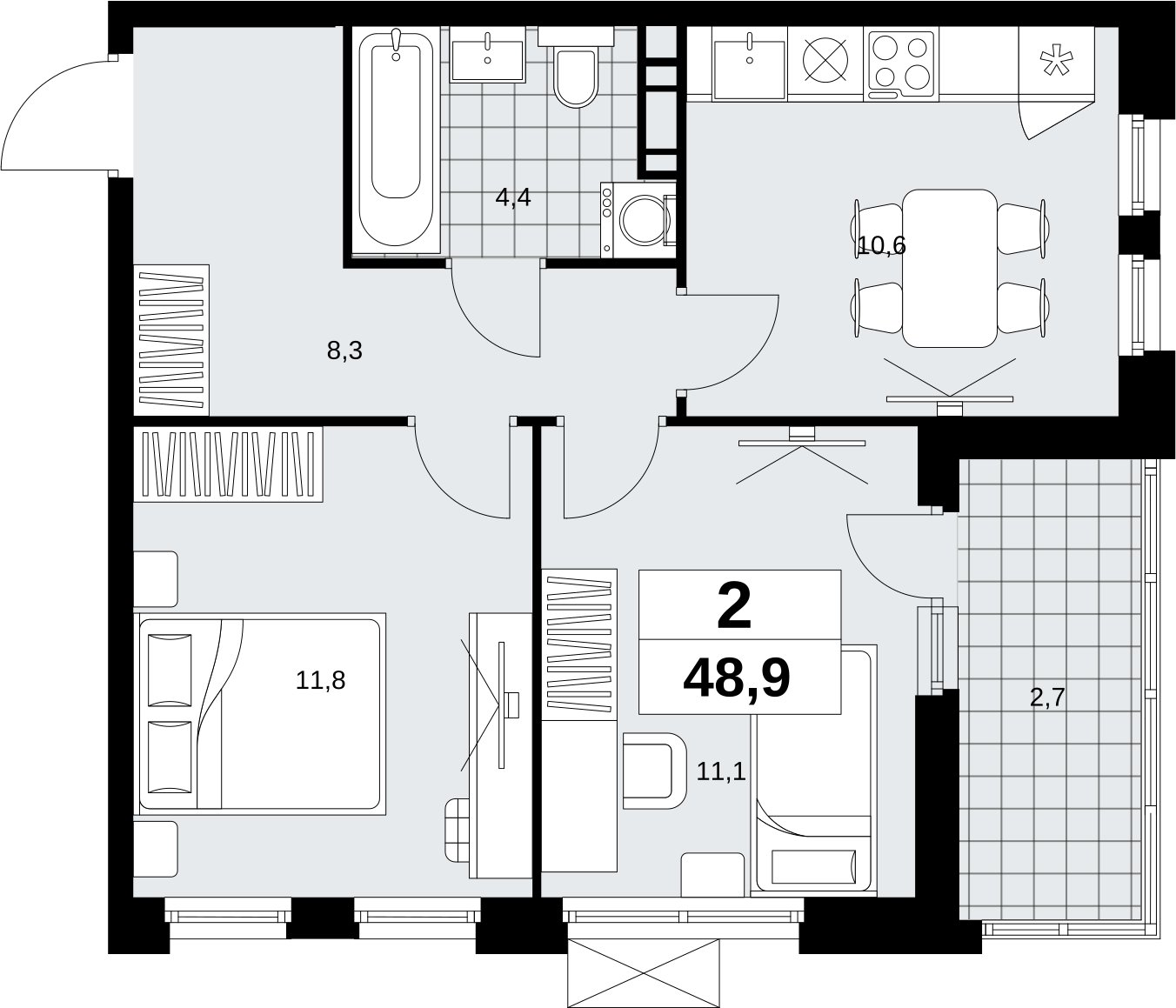 2-комнатная квартира без отделки, 48.9 м2, 10 этаж, сдача 4 квартал 2026 г., ЖК Скандинавия, корпус 2.18.2.6 - объявление 2351785 - фото №1