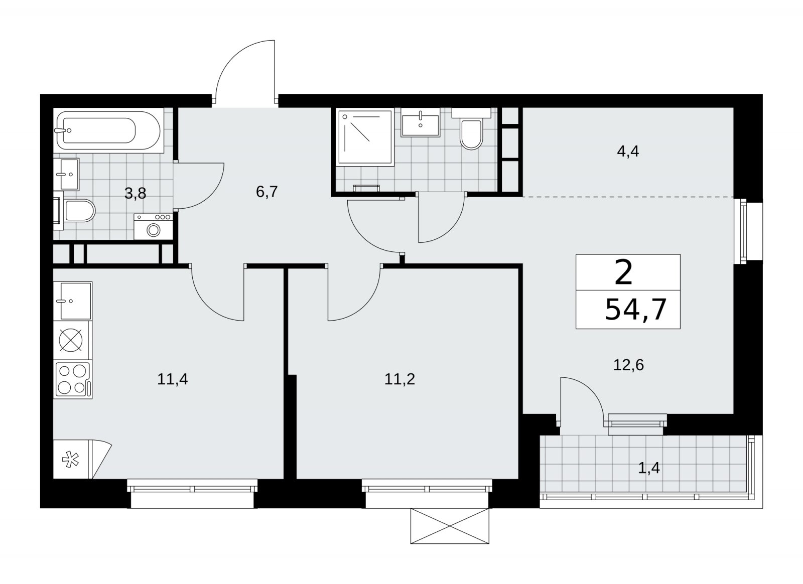 2-комнатная квартира без отделки, 54.7 м2, 12 этаж, сдача 2 квартал 2026 г., ЖК Скандинавия, корпус 25.5 - объявление 2283822 - фото №1