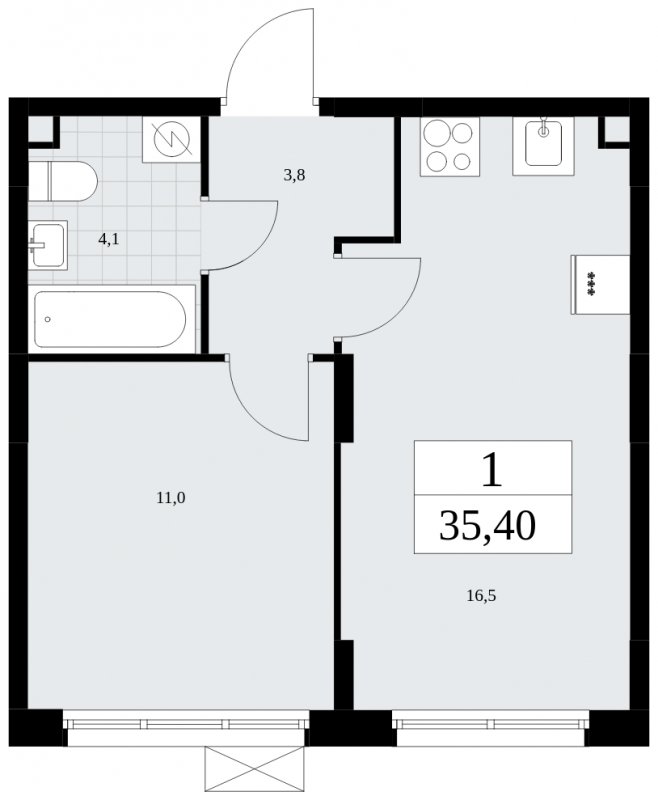 1-комнатная квартира без отделки, 35.4 м2, 2 этаж, сдача 2 квартал 2025 г., ЖК Дзен-кварталы, корпус 2.4 - объявление 1932735 - фото №1