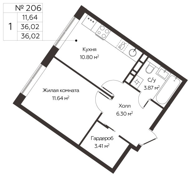 1-комнатная квартира с полной отделкой, 36.02 м2, 22 этаж, сдача 3 квартал 2024 г., ЖК МелисСад, корпус 1 - объявление 1861079 - фото №1