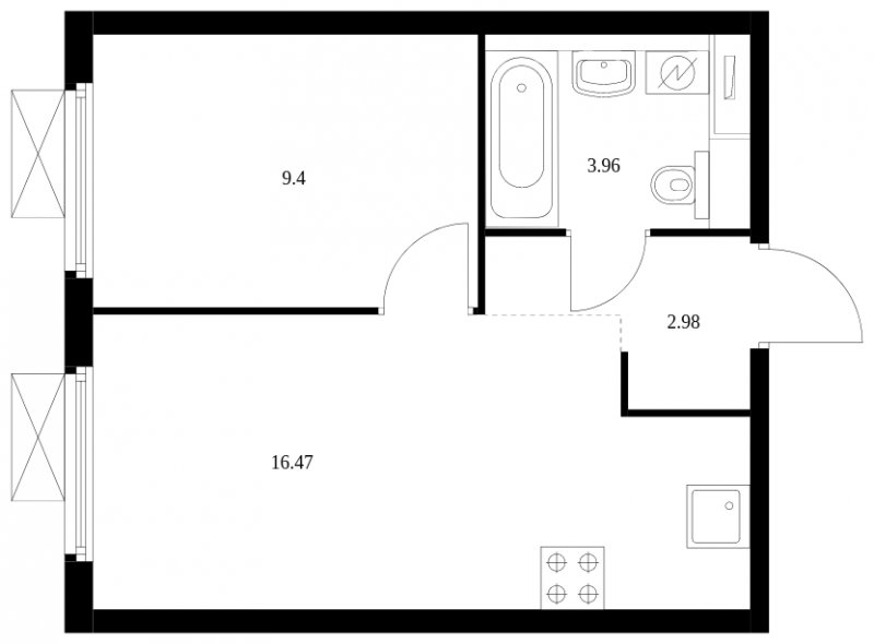 1-комнатная квартира с полной отделкой, 32.81 м2, 10 этаж, сдача 2 квартал 2024 г., ЖК Матвеевский Парк, корпус 2.1 - объявление 1755036 - фото №1