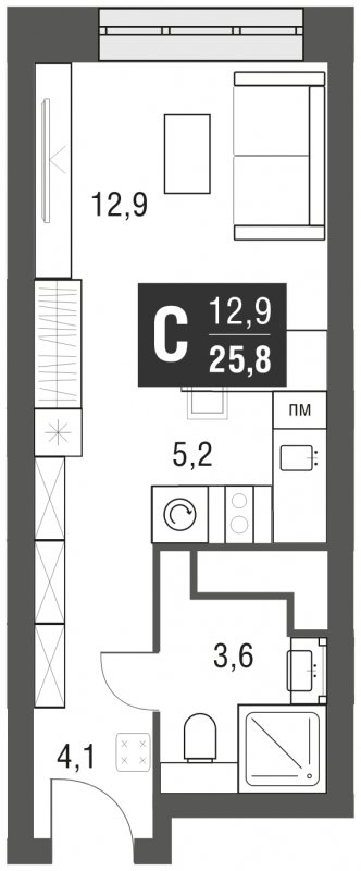 Студия с полной отделкой, 25.8 м2, 24 этаж, сдача 2 квартал 2024 г., ЖК AFI Tower, корпус 1 - объявление 1930925 - фото №1