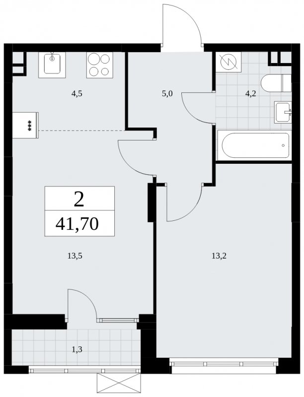 2-комнатная квартира (евро) с частичной отделкой, 41.7 м2, 3 этаж, сдача 3 квартал 2025 г., ЖК Дзен-кварталы, корпус 2.2 - объявление 1932347 - фото №1