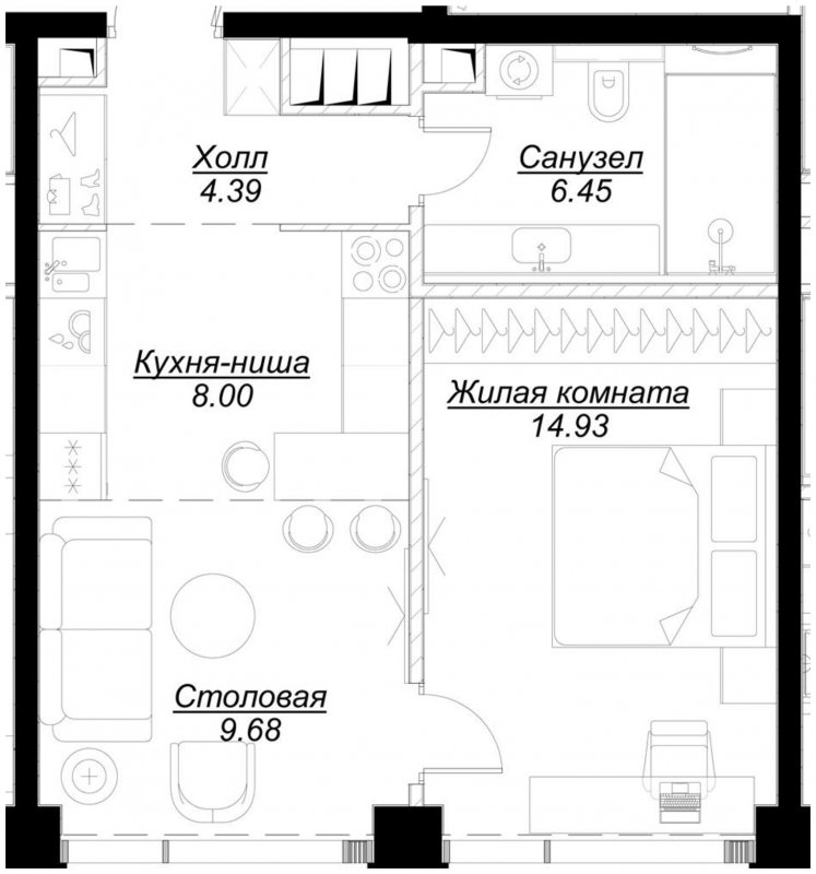 1-комнатная квартира с частичной отделкой, 43.45 м2, 38 этаж, сдача 4 квартал 2024 г., ЖК MOD, корпус Mod.D - объявление 1788254 - фото №1