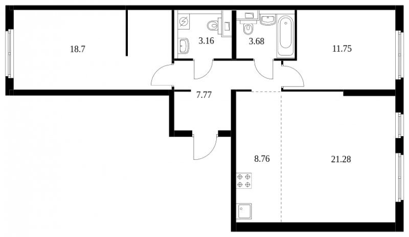 3-комнатная квартира с полной отделкой, 75.1 м2, 1 этаж, сдача 3 квартал 2023 г., ЖК Шереметьевский, корпус 8,9,10 - объявление 1560766 - фото №1