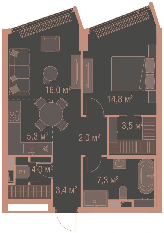 1-комнатная квартира без отделки, 56.2 м2, 3 этаж, сдача 1 квартал 2025 г., ЖК HIGH LIFE, корпус Heart Tower - объявление 1767877 - фото №1