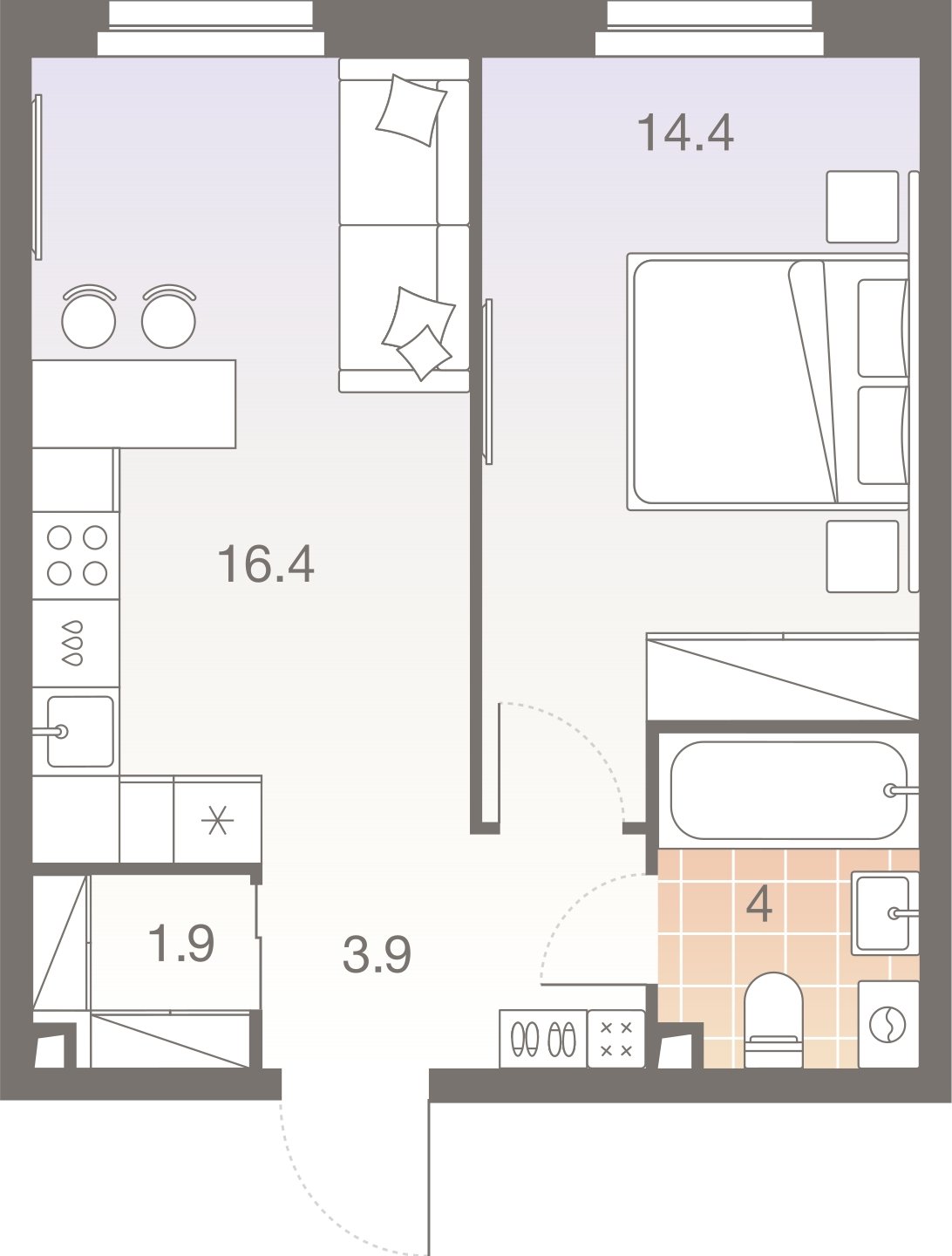 2-комнатная квартира без отделки, 40.7 м2, 23 этаж, сдача 1 квартал 2026 г., ЖК Twelve, корпус 3 - объявление 2372471 - фото №1