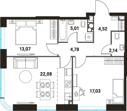 3-комнатная квартира без отделки, 68.63 м2, 14 этаж, сдача 1 квартал 2024 г., ЖК Инноватор, корпус Б - объявление 2260473 - фото №1