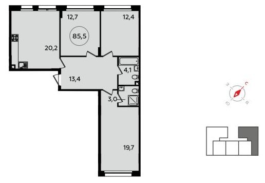 3-комнатная квартира с полной отделкой, 85.5 м2, 2 этаж, сдача 2 квартал 2022 г., ЖК Скандинавия, корпус 13.3 - объявление 1412388 - фото №1