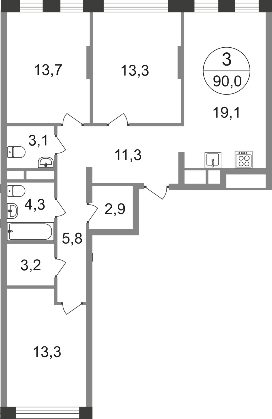 3-комнатная квартира без отделки, 90 м2, 5 этаж, сдача 1 квартал 2025 г., ЖК город-парк Переделкино Ближнее, корпус 17-1 - объявление 2413782 - фото №1