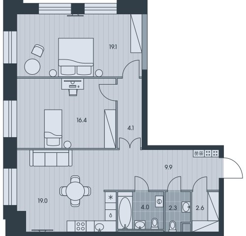 3-комнатная квартира (евро) без отделки, 77.4 м2, 26 этаж, сдача 3 квартал 2025 г., ЖК EVER, корпус 5 - объявление 2331830 - фото №1