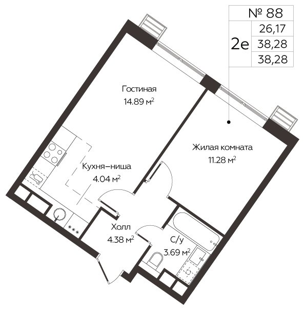 2-комнатная квартира с полной отделкой, 38.28 м2, 10 этаж, сдача 3 квартал 2024 г., ЖК МелисСад, корпус 1 - объявление 1861115 - фото №1