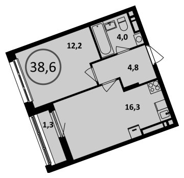 1-комнатная квартира без отделки, 38.6 м2, 15 этаж, сдача 1 квартал 2023 г., ЖК Испанские кварталы, корпус 6.4 - объявление 1410192 - фото №1