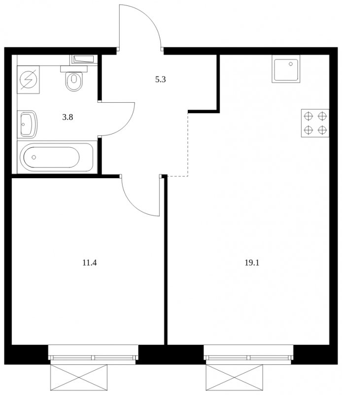 1-комнатная квартира с полной отделкой, 39.6 м2, 9 этаж, сдача 4 квартал 2023 г., ЖК Середневский лес, корпус 1.1 - объявление 1606147 - фото №1