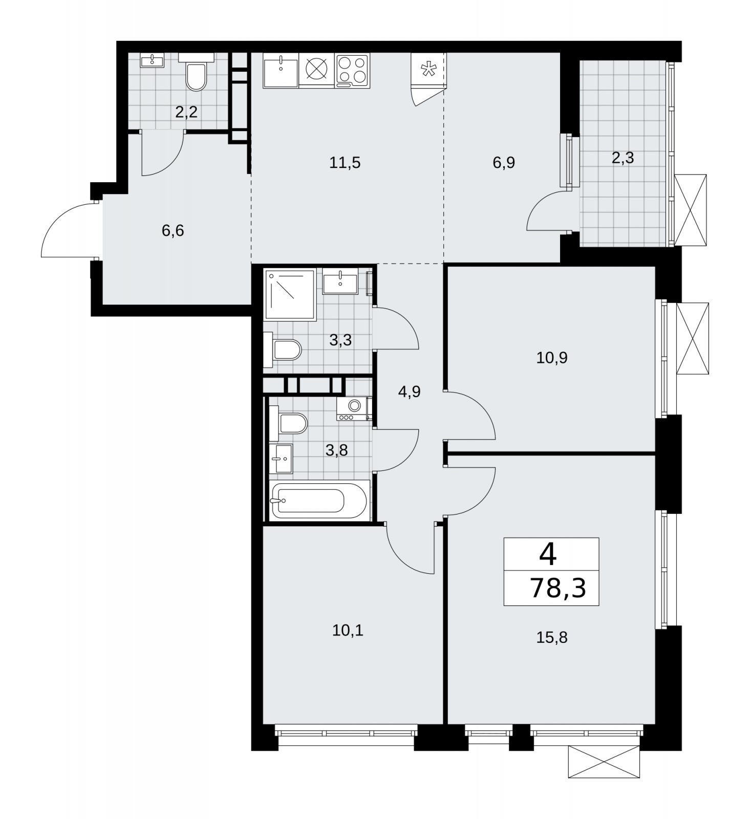 4-комнатная квартира (евро) без отделки, 78.3 м2, 7 этаж, сдача 2 квартал 2026 г., ЖК Скандинавия, корпус 25.6 - объявление 2284273 - фото №1