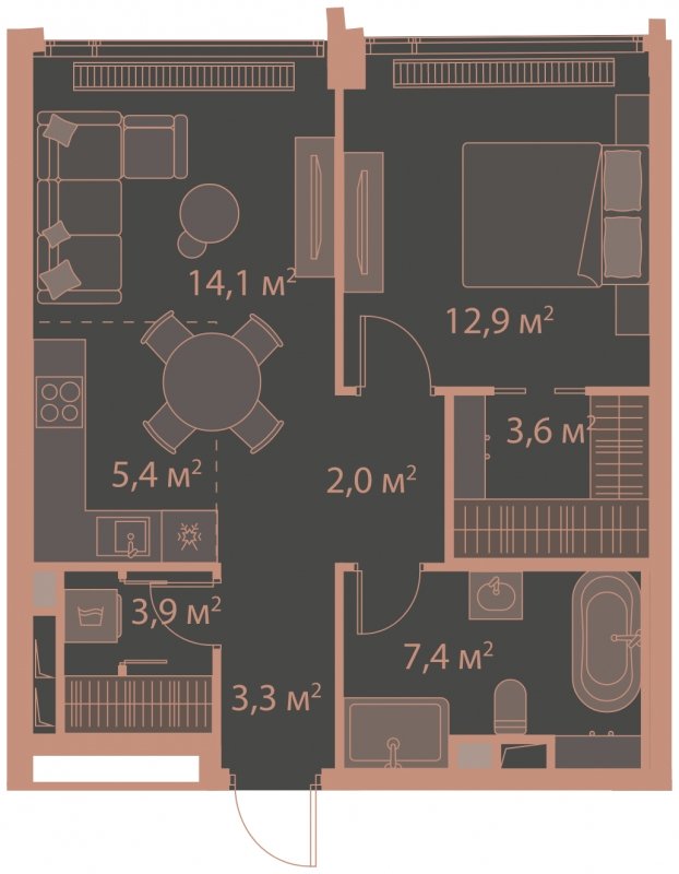 1-комнатная квартира без отделки, 52 м2, 18 этаж, сдача 1 квартал 2025 г., ЖК HIGH LIFE, корпус Heart Tower - объявление 1767916 - фото №1