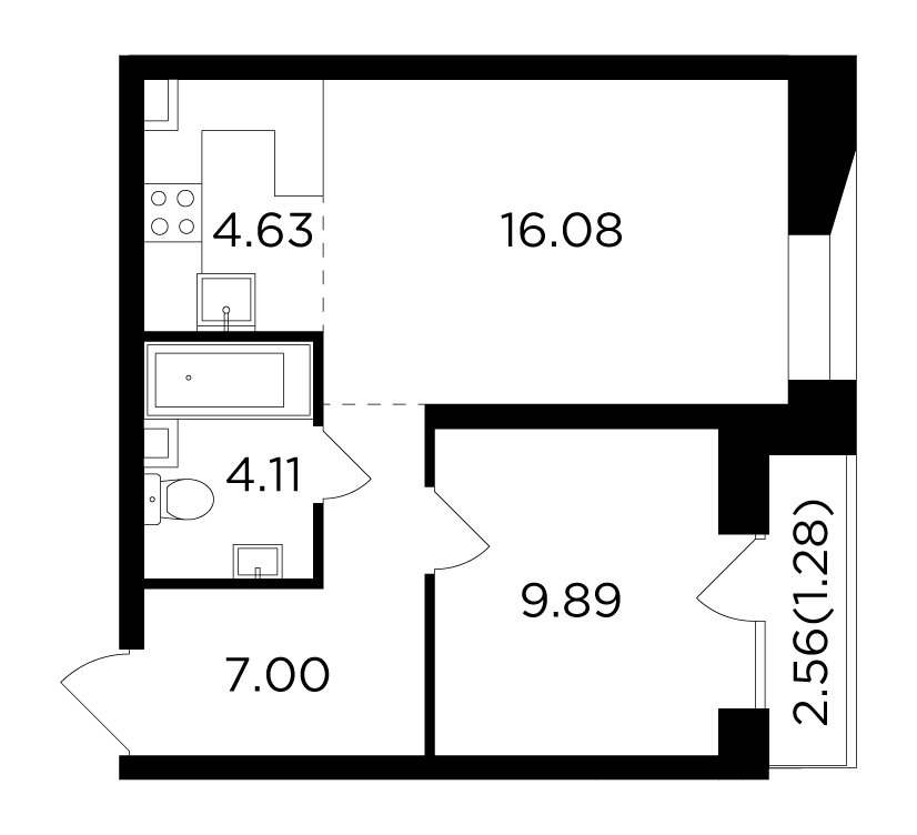 2-комнатная квартира без отделки, 42.99 м2, 12 этаж, дом сдан, ЖК FORIVER, корпус 9 - объявление 2371346 - фото №1