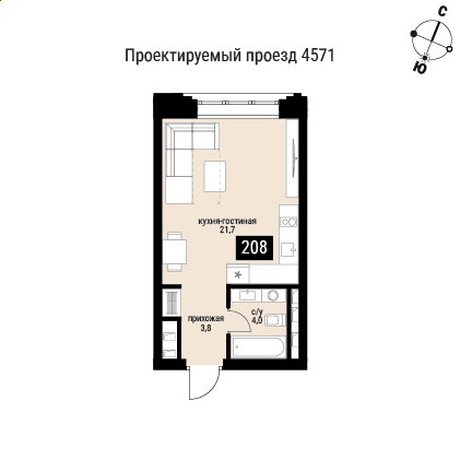 1-комнатная квартира без отделки, 29.5 м2, 21 этаж, сдача 2 квартал 2026 г., ЖК Шелепиха, корпус 1 - объявление 2391553 - фото №1