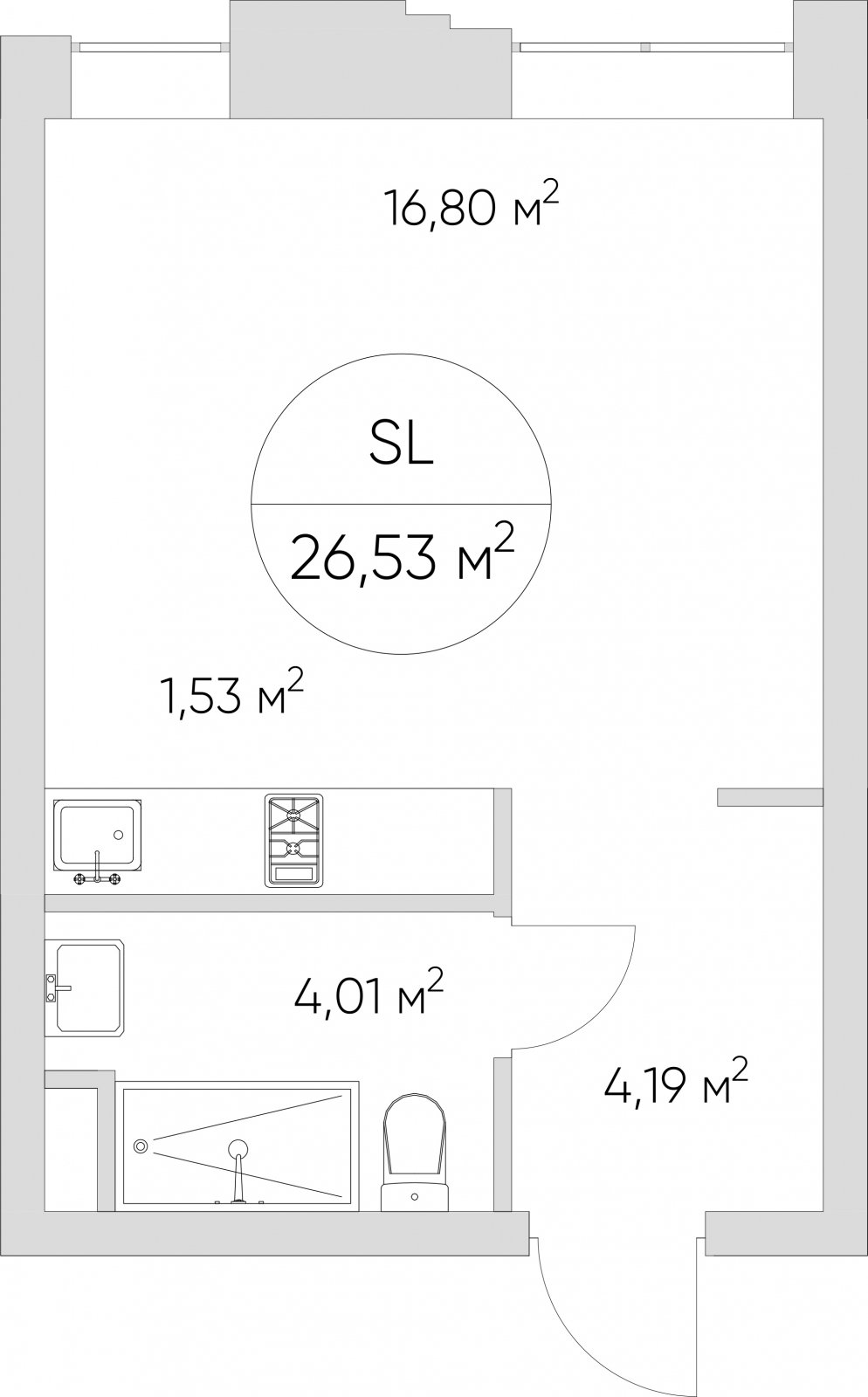 Студия без отделки, 26.53 м2, 16 этаж, дом сдан, ЖК N'ICE LOFT, корпус 1 - объявление 2405692 - фото №1